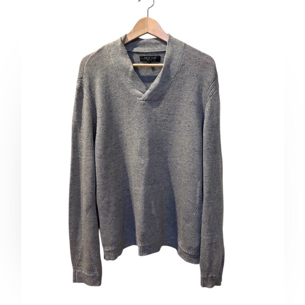 Rag & Bone Gray Linen Cotton Blend Shawl Collar Pullover Sweater Lightweight